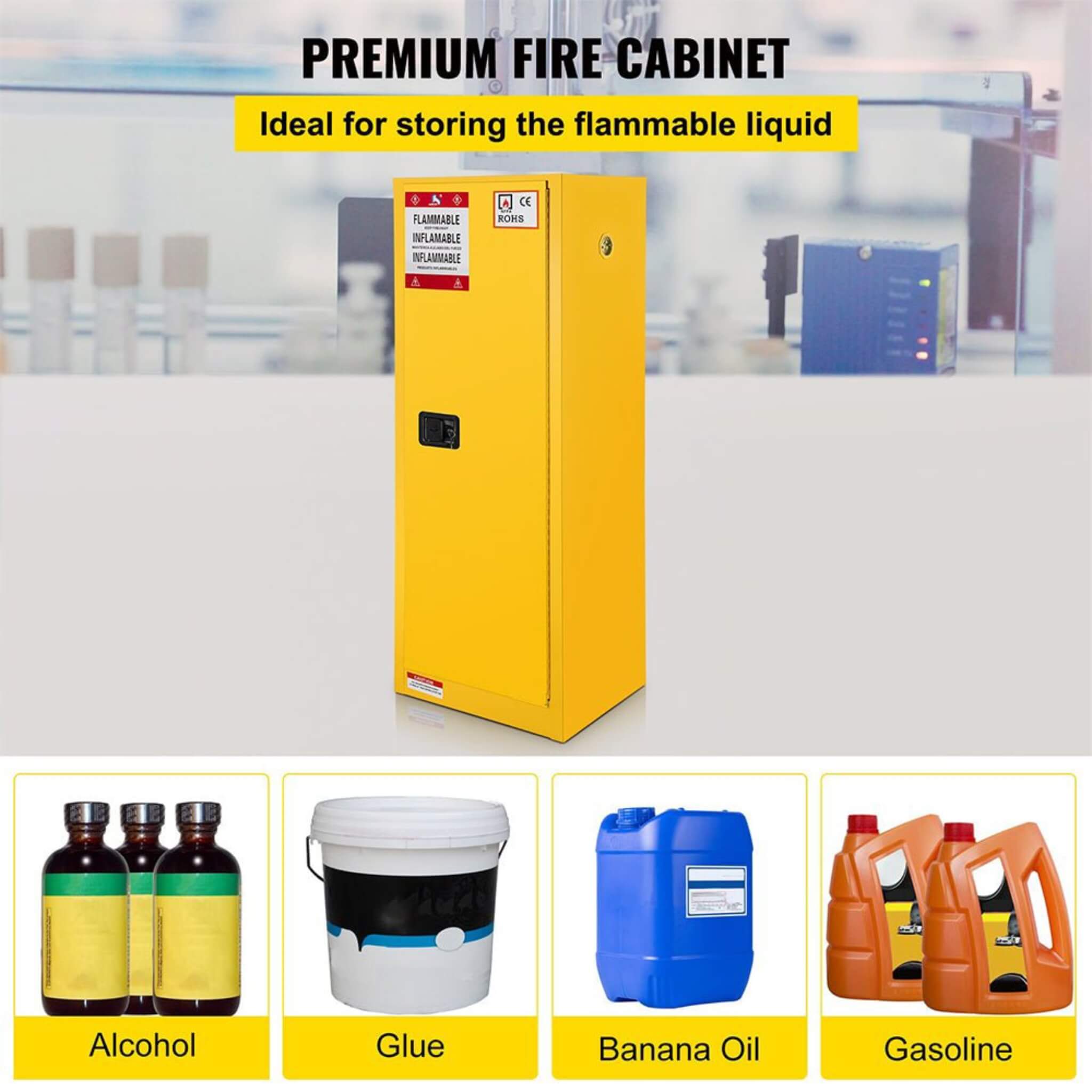 Large Yellow 35-Inch Heavy-Duty Flammable Welded Fireproof Storage Cabinet (SAK52837)