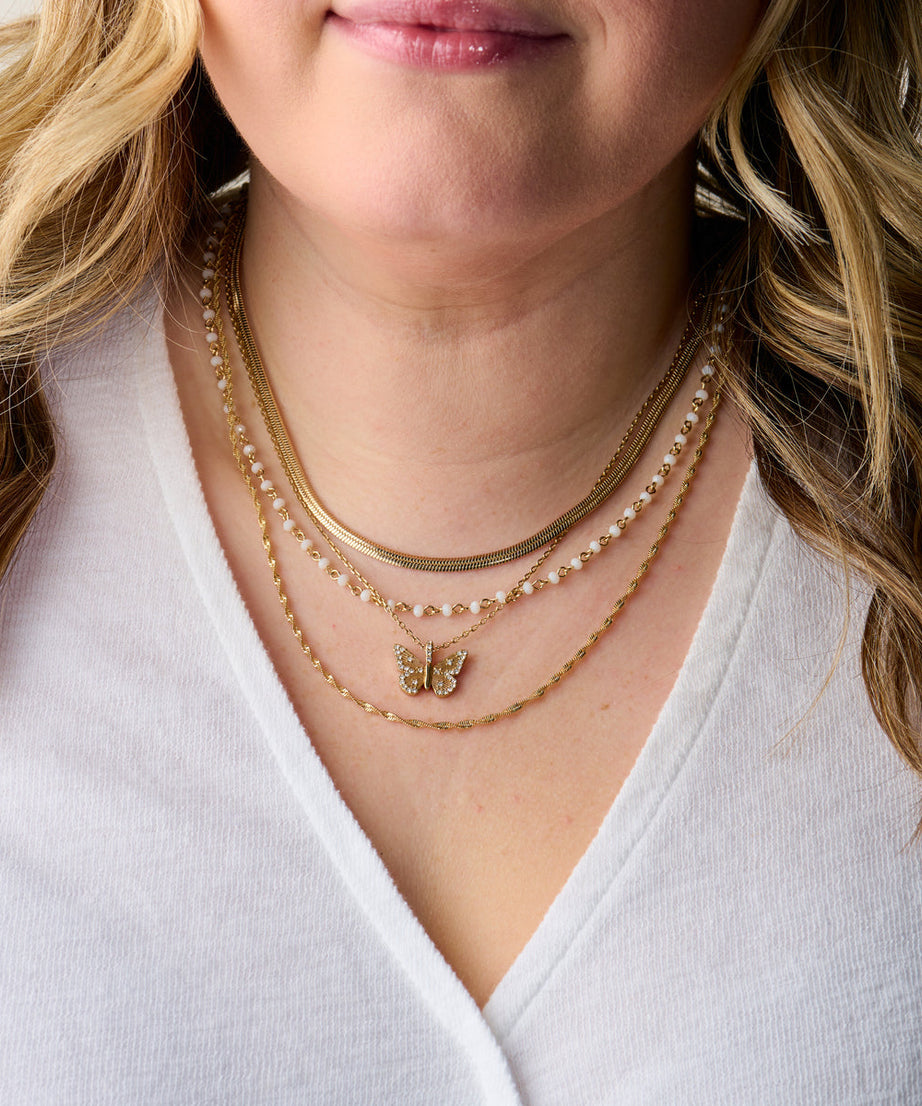Butterfly + Crystal Necklace, Adjustable