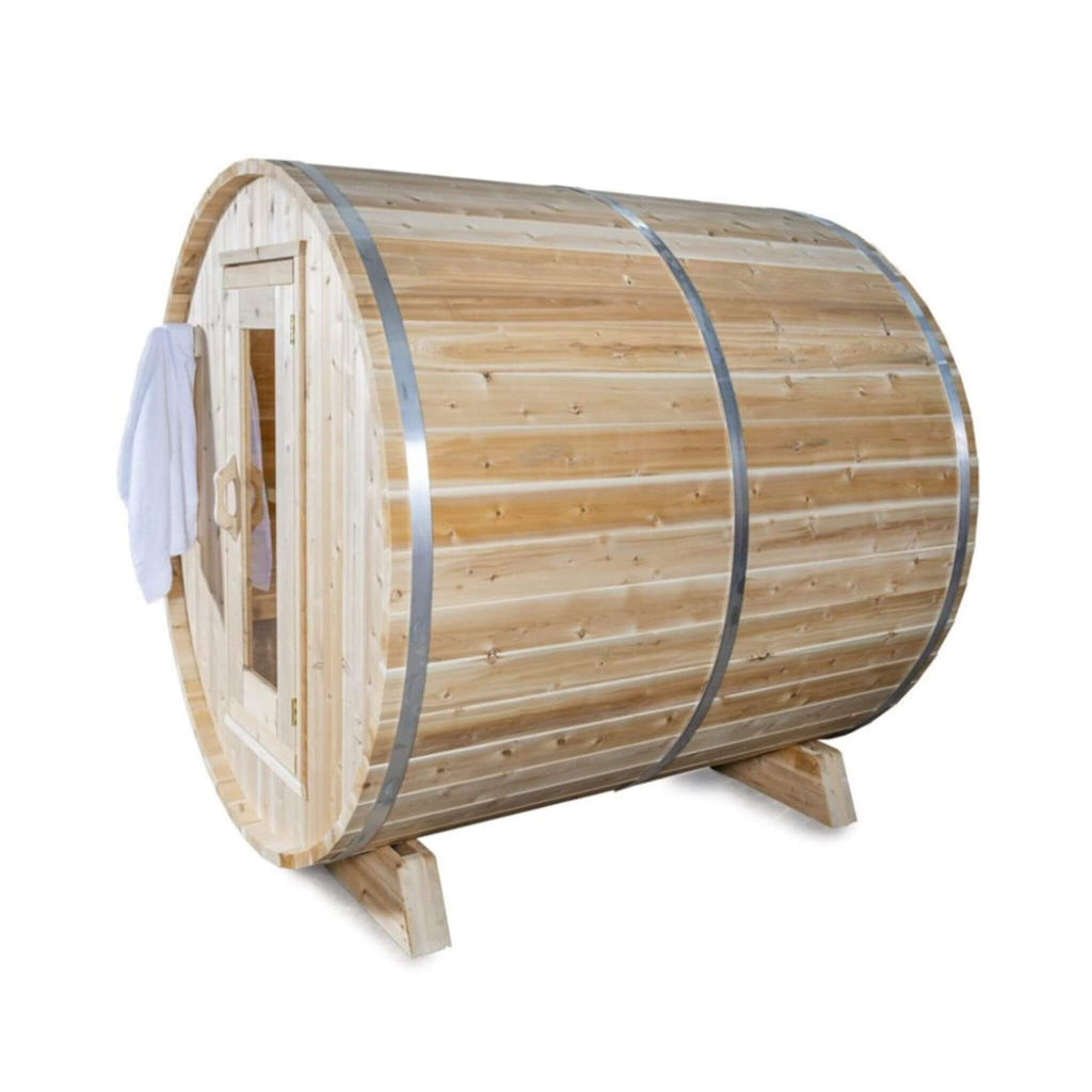 Dundalk Leisurecraft 84-Inch 4-Person Canadian Timber Harmony Barrel Sauna With Solid Wood Benches [CTC22W] (SAK96842)