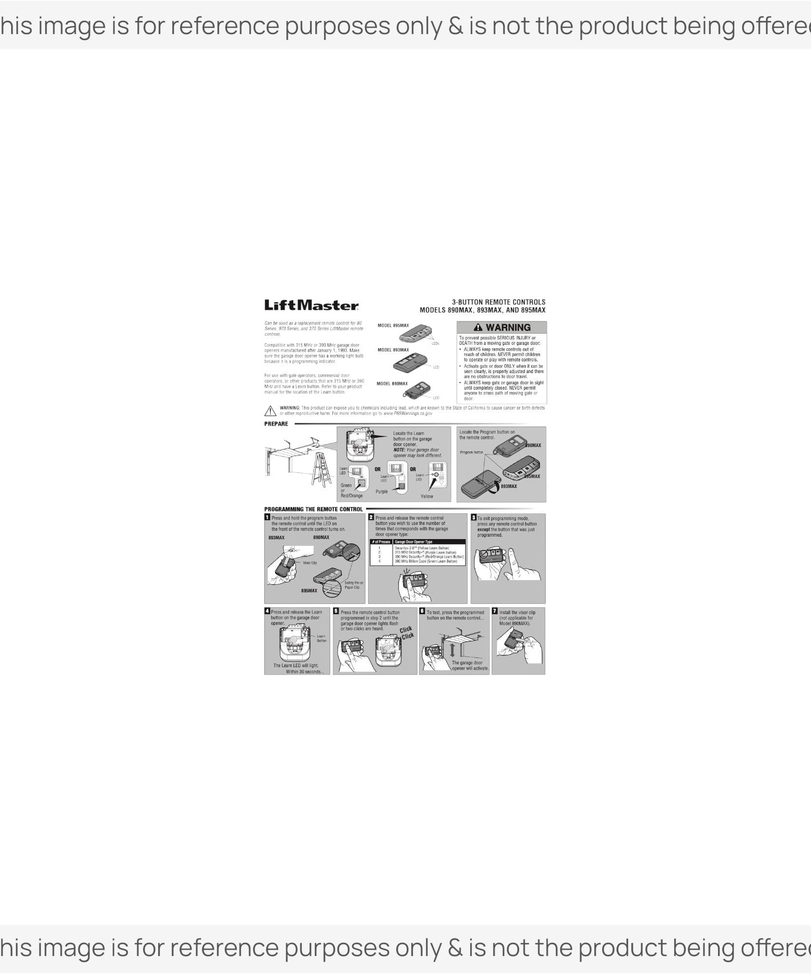 Substitute for LiftMaster 370LM 3-Button keychain 315 MHz Garage Door Opener Remote Control [890MAX]