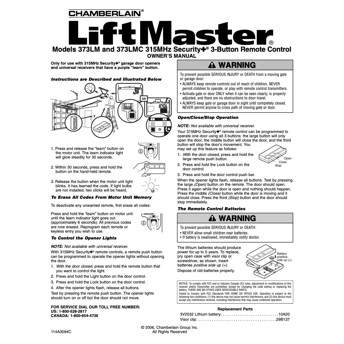 Substitute for LiftMaster 373LM / 373LMC 3-Button Vizon 315 MHz Garage Door Opener Remote Control [373LM]