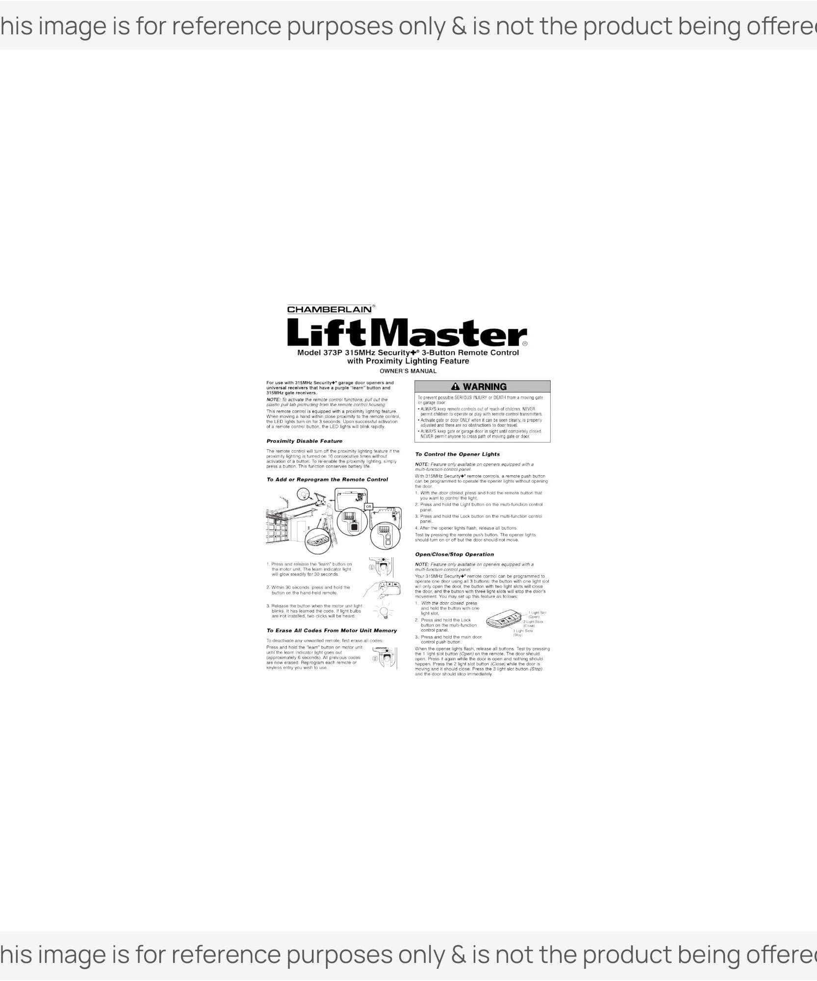 Substitute for LiftMaster 373P Premium 3-Button Vizor 315 MHz Garage Door Opener Remote Control [375UT-3button]