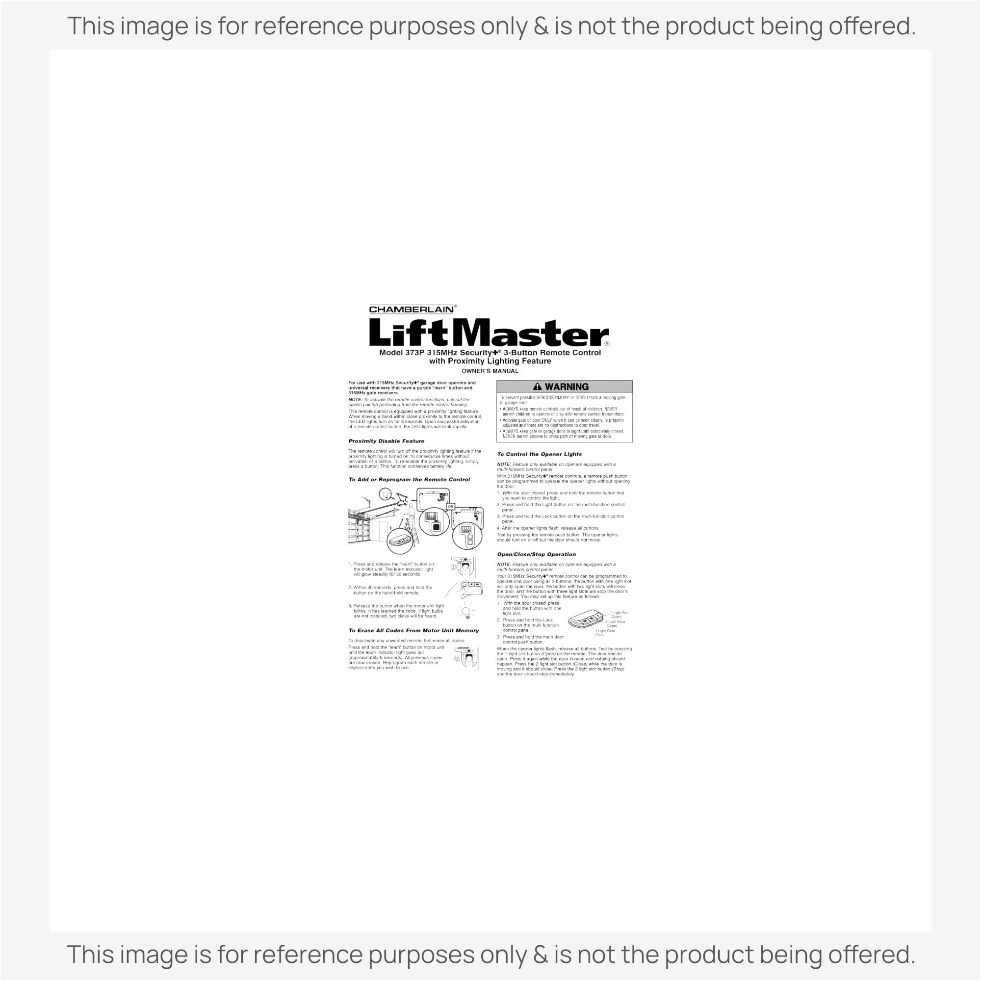 Substitute for LiftMaster 373P Premium 3-Button Vizor 315 MHz Garage Door Opener Remote Control [375UT-3button]