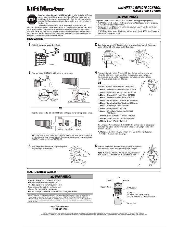 Substitute for LiftMaster 375LM 2-Button Visor Universal Garage Door Opener Remote Control [375UT-2button]