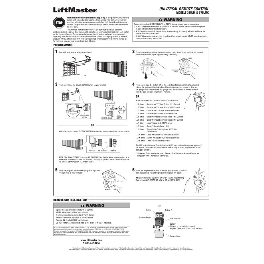 Substitute for LiftMaster 375LM 2-Button Visor Universal Garage Door Opener Remote Control [375UT-2button]