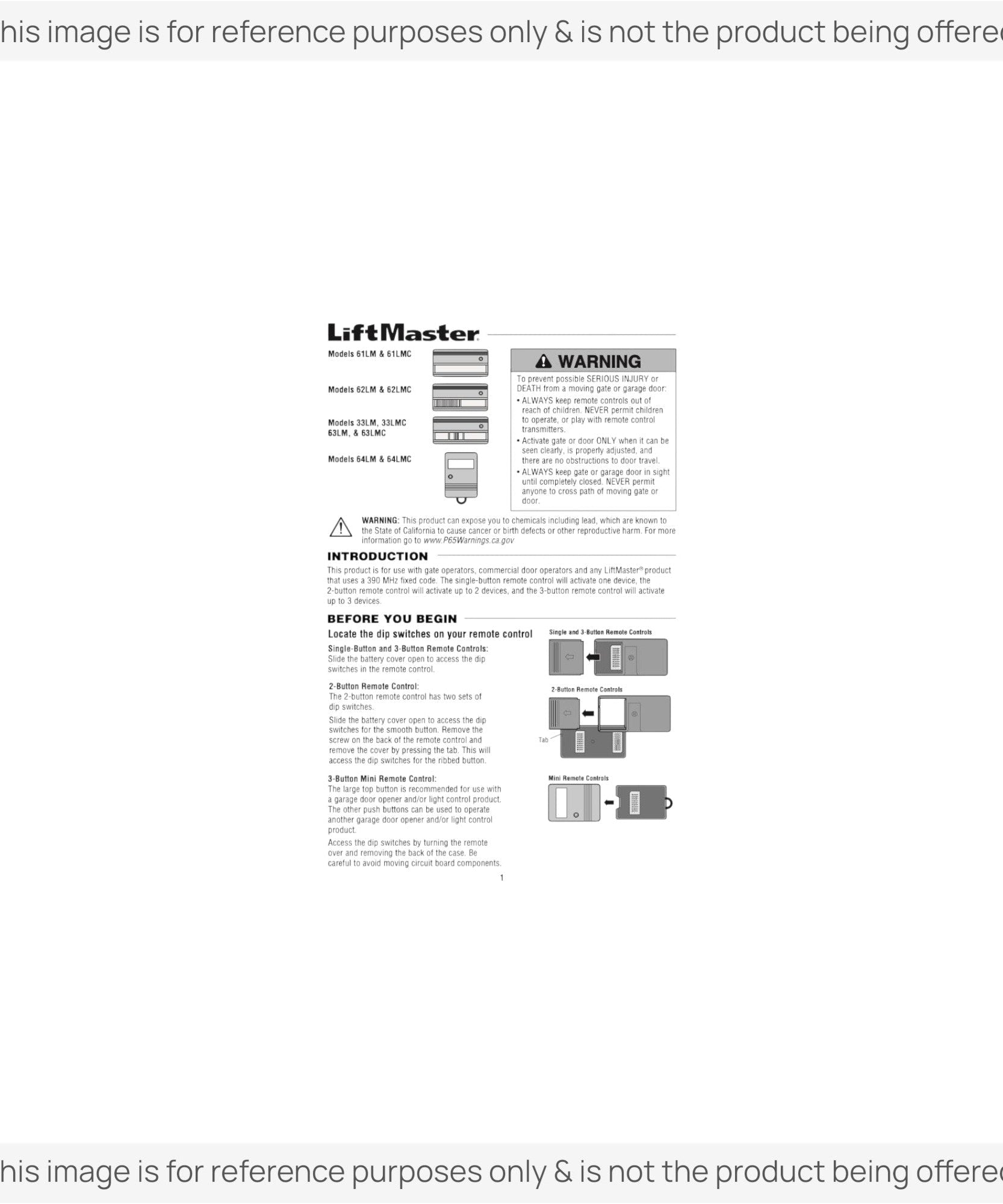 Substitute for LiftMaster 62LM / 62LMC 2-Button Visor 390 MHz Garage Door Opener Remote Control [375UT-3button]