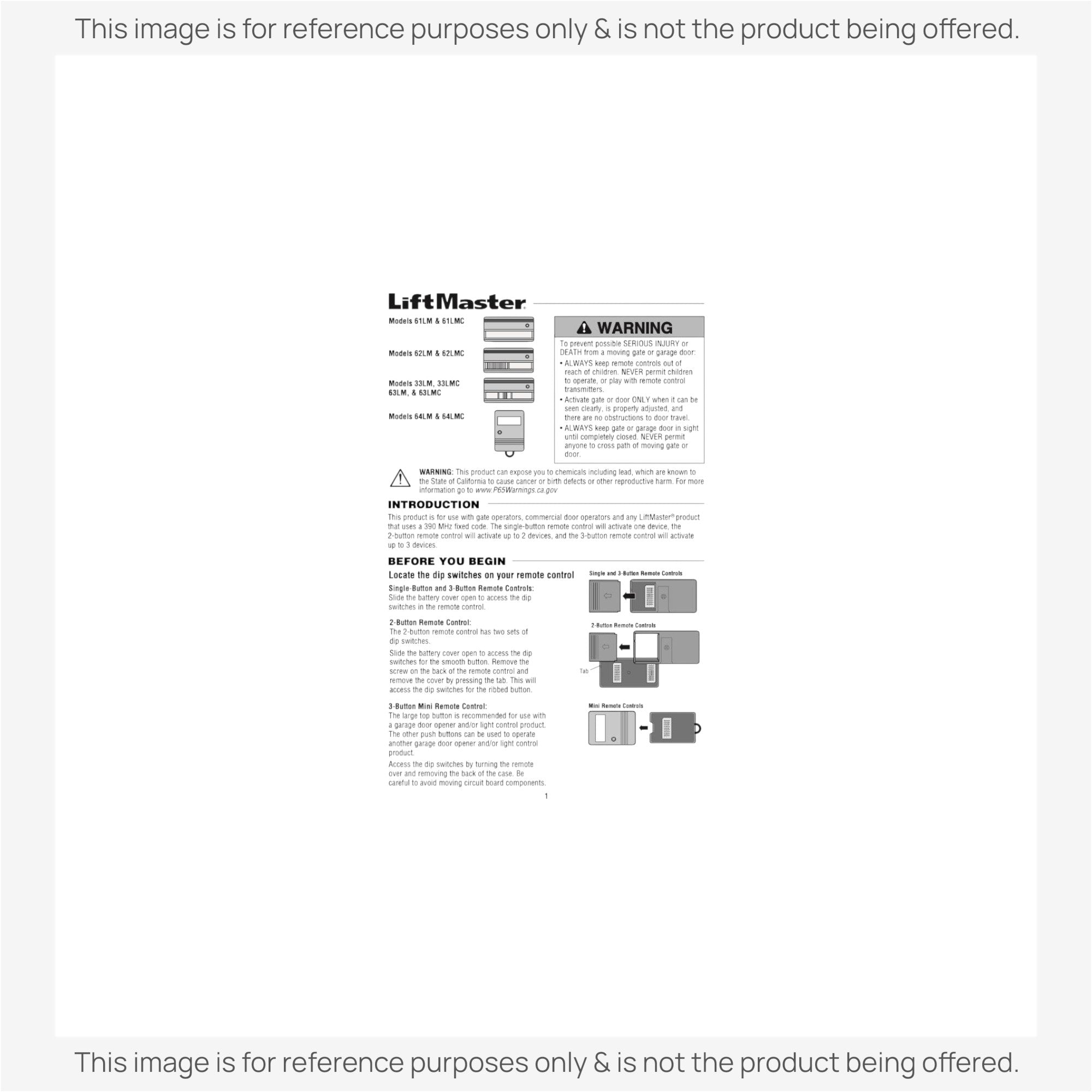Substitute for LiftMaster 62LM / 62LMC 2-Button Visor 390 MHz Garage Door Opener Remote Control [375UT-3button]