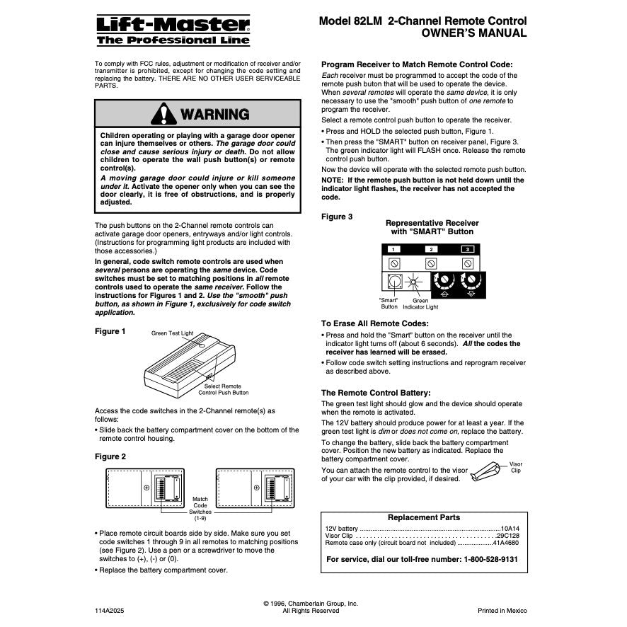 Substitute for LiftMaster 82LM 2-Button Visor 390 MHz Garage Door Opener Remote Control [893LM]