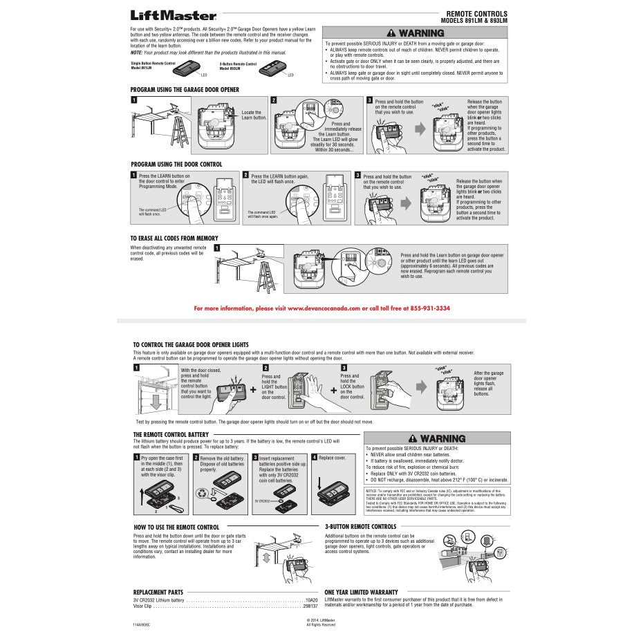 Substitute for LiftMaster 891LM 1-Button Vizor 310/315/390 MHz Garage Door Opener Remote Control [891LM]