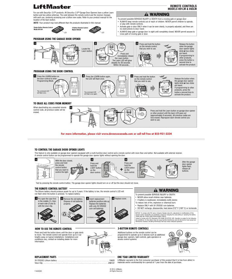 Substitute for LiftMaster 893LM 3-Button Vizor 310/315/390 MHz Garage Door Opener Remote Control [893LM]