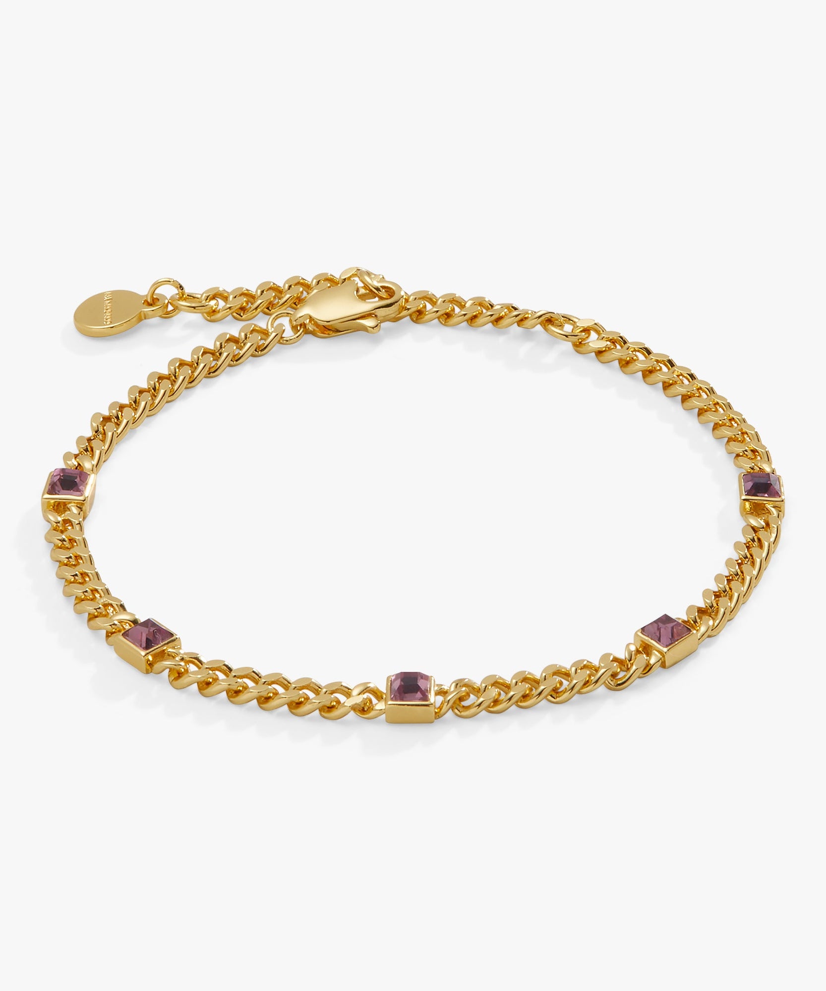 June Birthstone Light Amethyst Curb Chain Bracelet