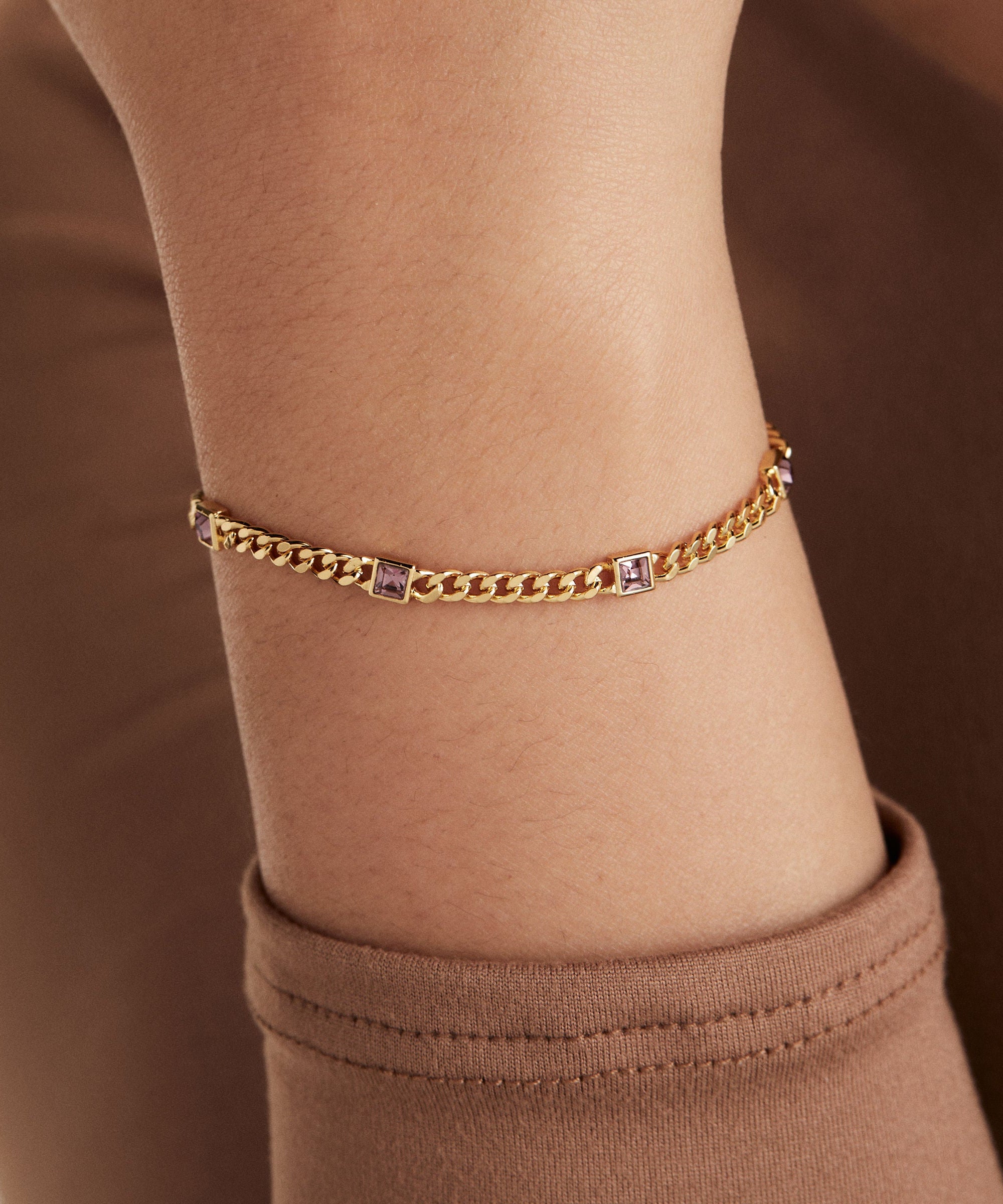 June Birthstone Light Amethyst Curb Chain Bracelet