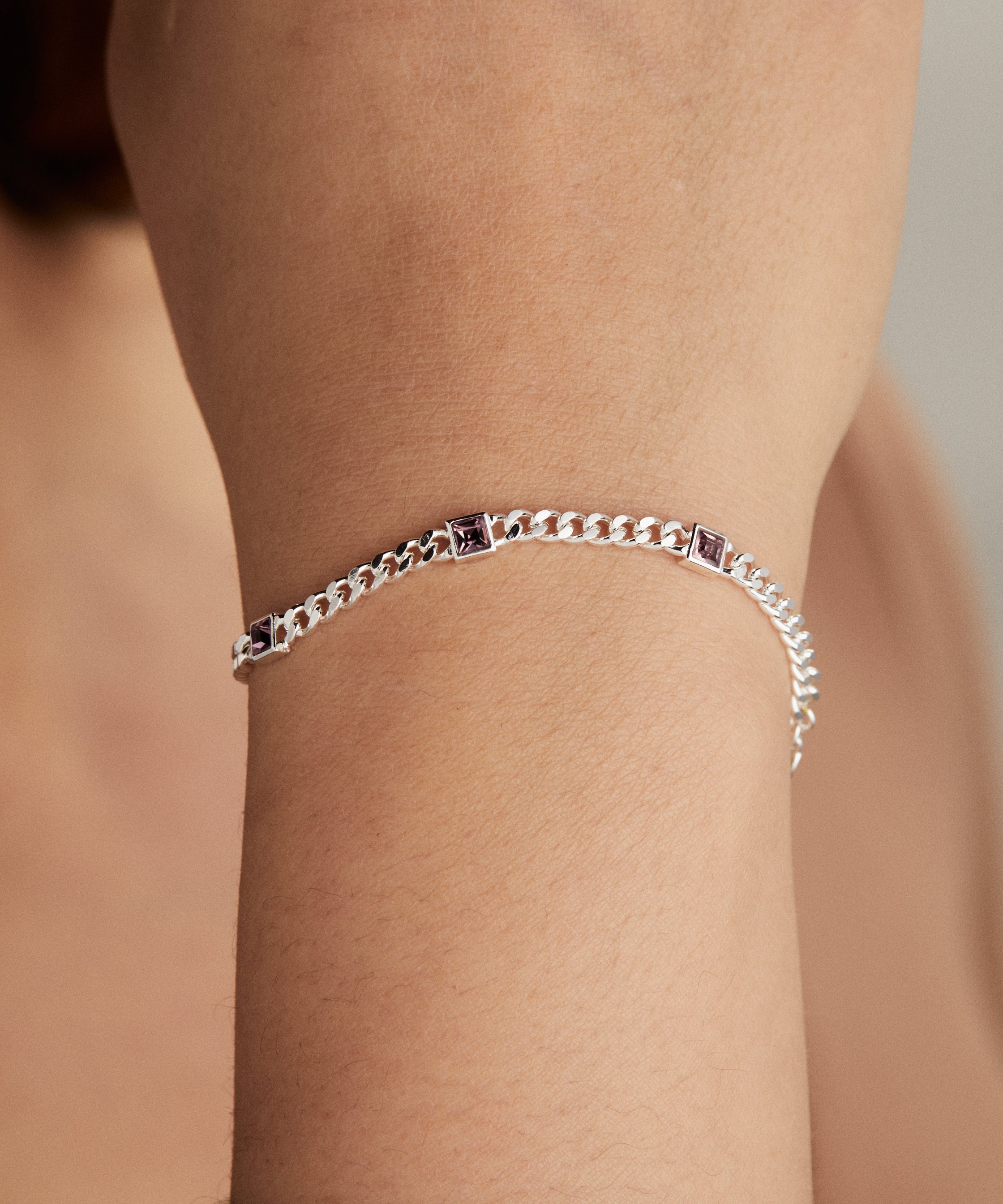 June Birthstone Light Amethyst Curb Chain Bracelet
