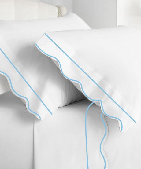 400TC Cotton Scallop Embroidery & Border Sateen Solid Sheet Set