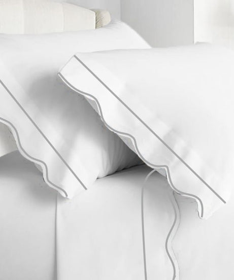 400TC Cotton Scallop Embroidery & Border Sateen Solid Sheet Set