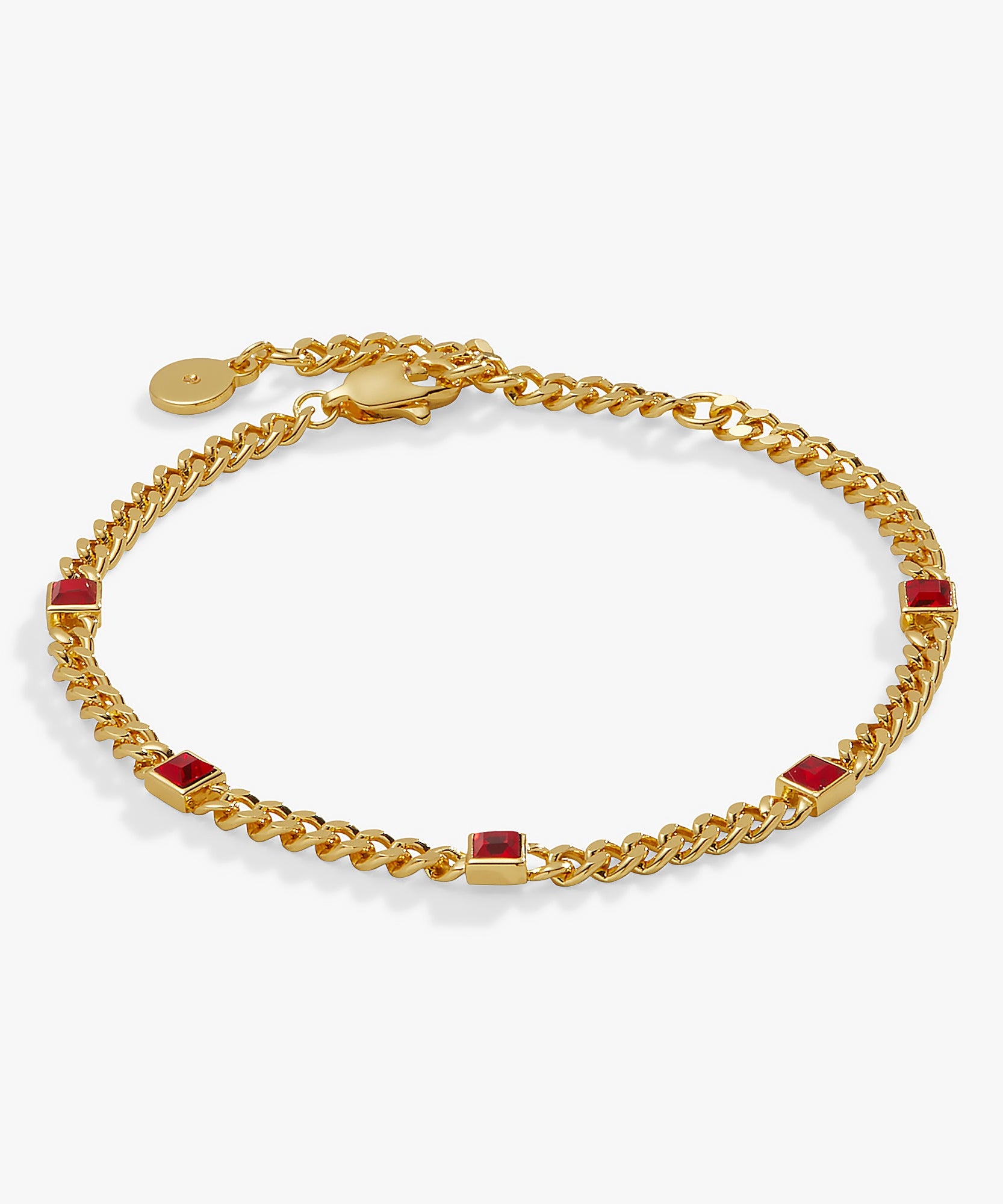 July Birthstone Ruby Curb Chain Bracelet