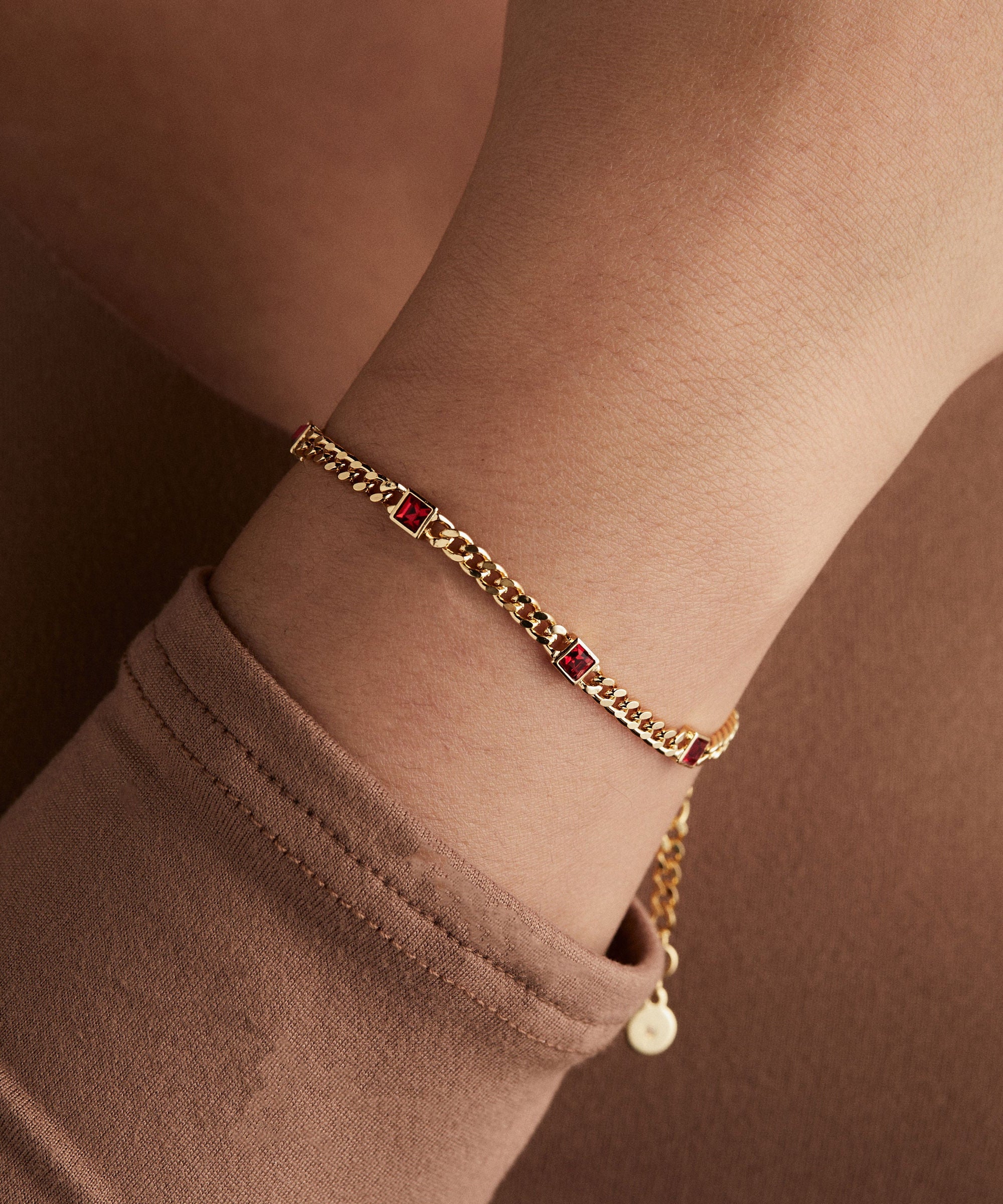 July Birthstone Ruby Curb Chain Bracelet