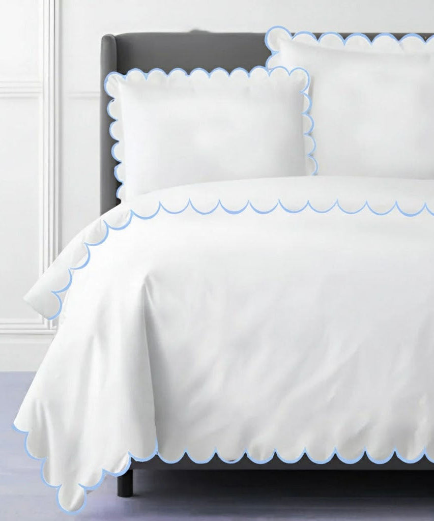 Allena 400TC Cotton Scallop Embroidery Sateen Solid Duvet Cover Set