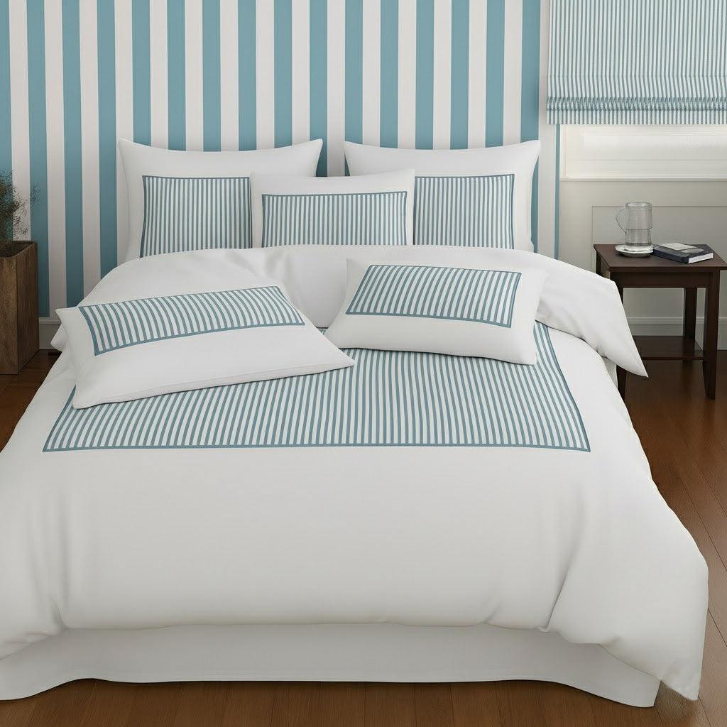 Classic Applique Ticking Stripe Cotton Duvet Cover Set