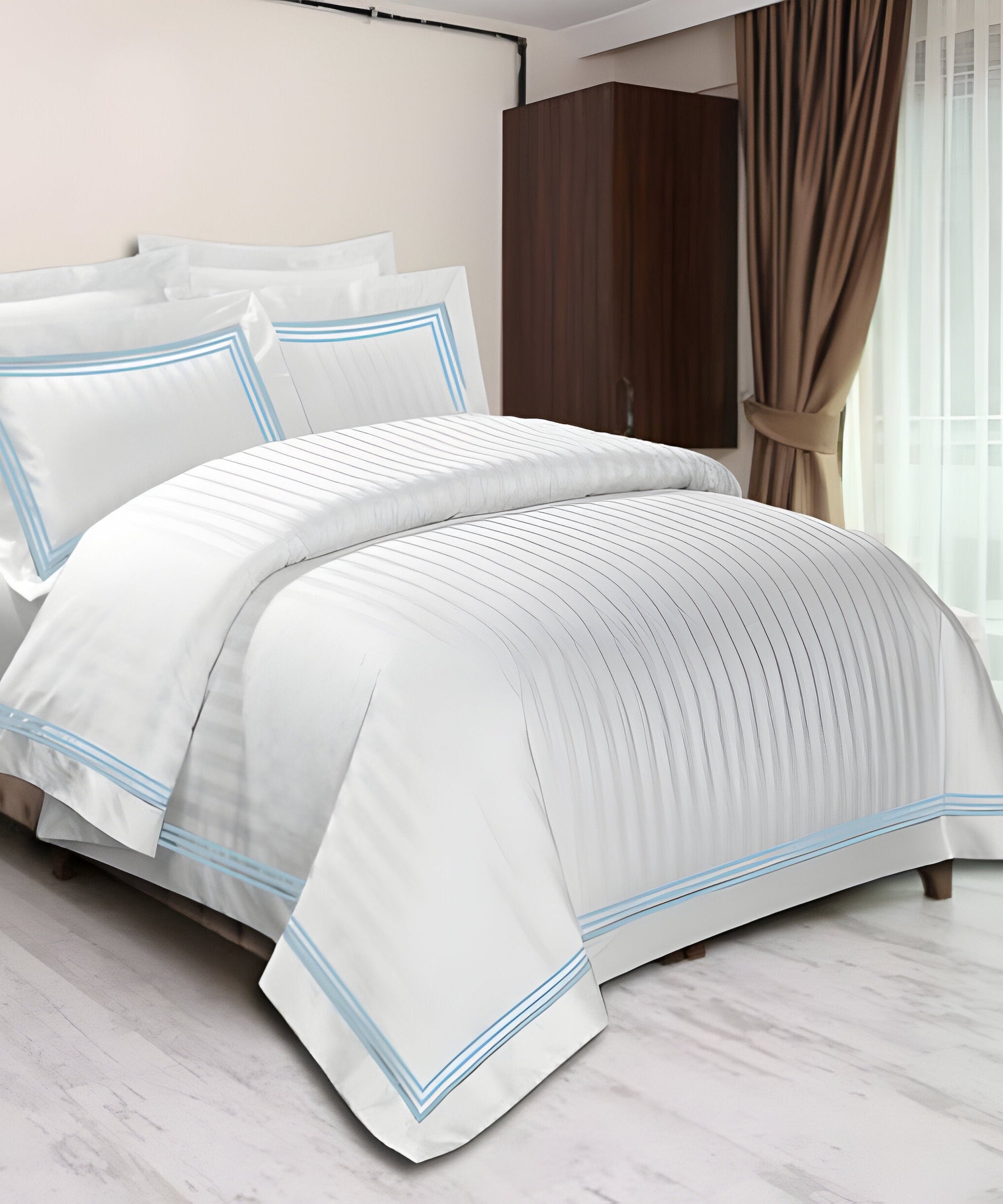 400TC Cotton Sateen Triple Edge Embroidery Stripe Duvet Cover Set