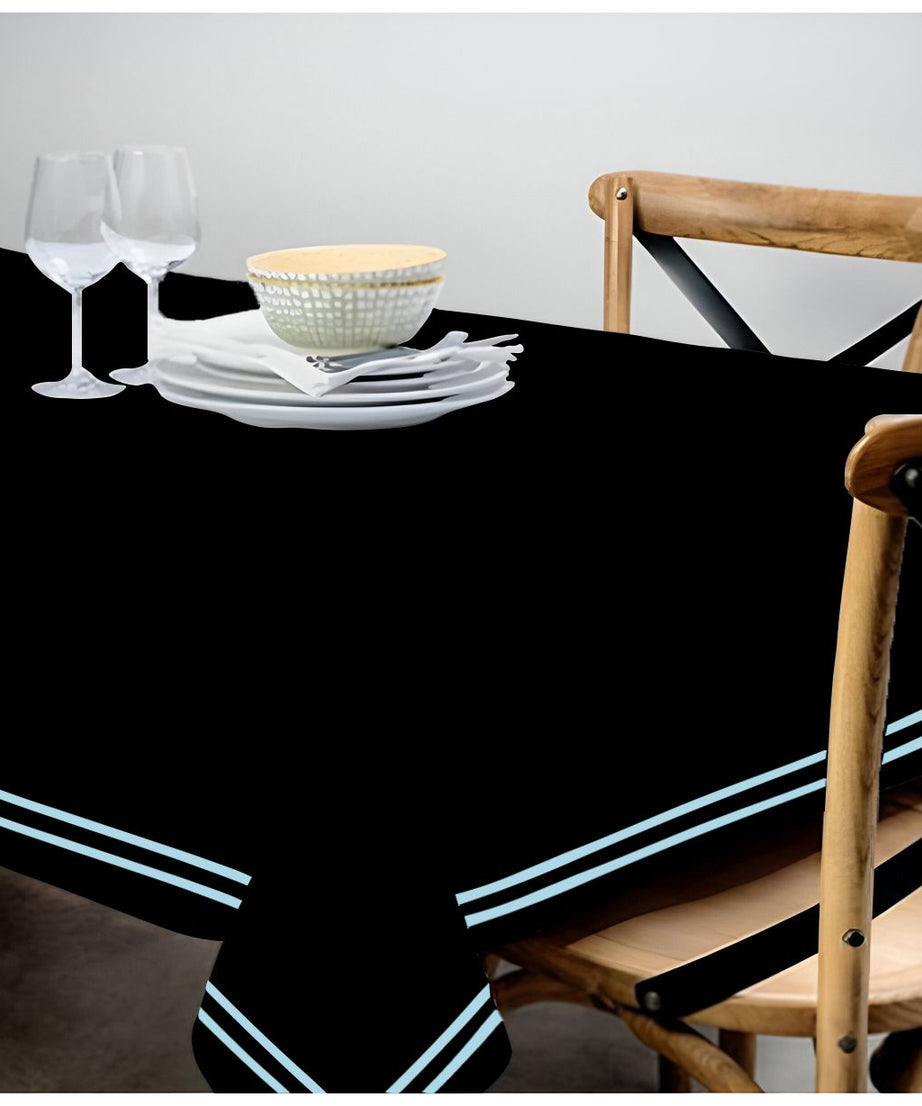 Double Embroidery Border Sateen Cotton Solid Table Cloth - Black