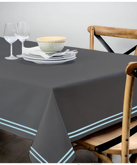 Double Embroidery Border Sateen Cotton Solid Table Cloth - Dark Grey