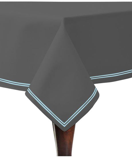 Double Embroidery Border Sateen Cotton Solid Table Cloth - Dark Grey