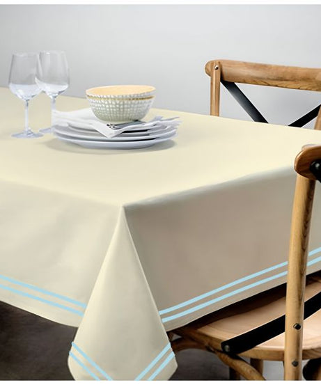 Double Embroidery Border Sateen Cotton Solid Table Cloth - Ivory