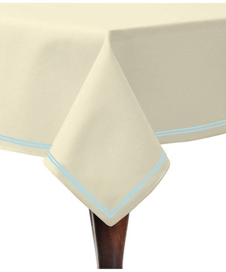 Double Embroidery Border Sateen Cotton Solid Table Cloth - Ivory