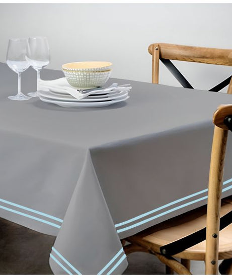 Double Embroidery Border Sateen Cotton Solid Table Cloth - Light Grey