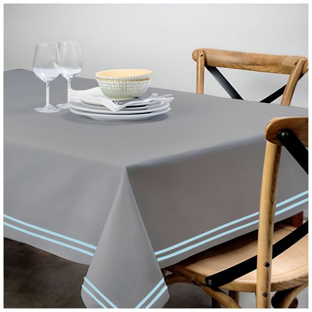 Double Embroidery Border Sateen Cotton Solid Table Cloth - Light Grey