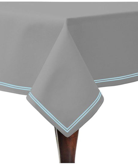Double Embroidery Border Sateen Cotton Solid Table Cloth - Light Grey