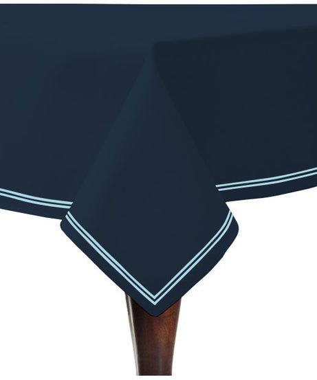 Double Embroidery Border Sateen Cotton Solid Table Cloth - Navy