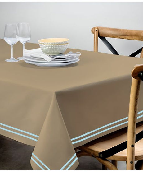 Double Embroidery Border Sateen Cotton Solid Table Cloth - Taupe