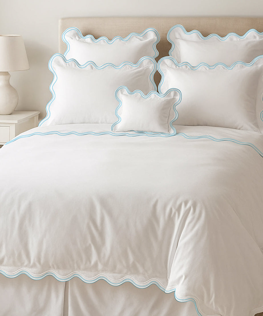 400TC Cotton Sateen Luxurious Double Scalloped Duvet Cover Set
