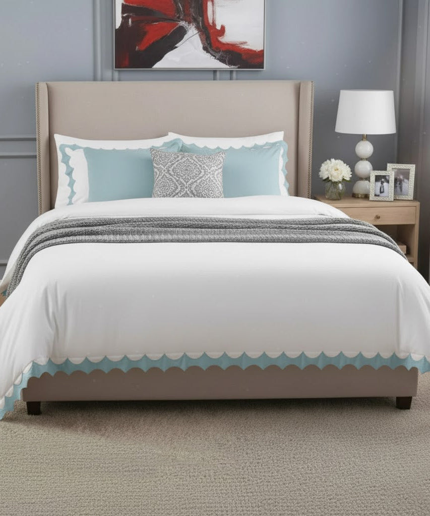 Reverse Scalloped Applique Embroidery Cotton Duvet Cover Set