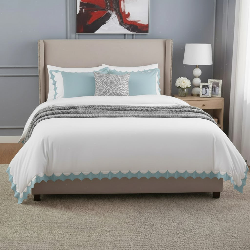 Reverse Scalloped Applique Embroidery Cotton Duvet Cover Set