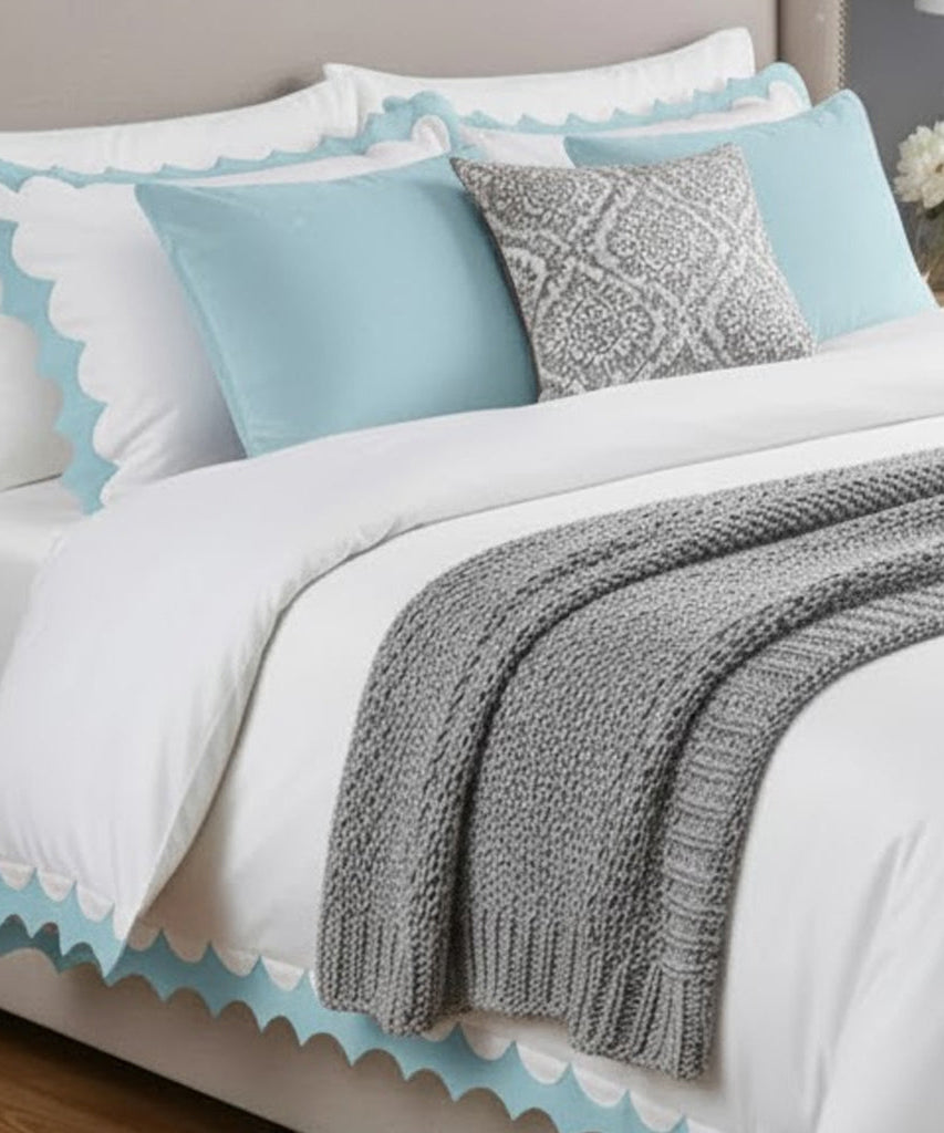 Reverse Scalloped Applique Embroidery Cotton Duvet Cover Set