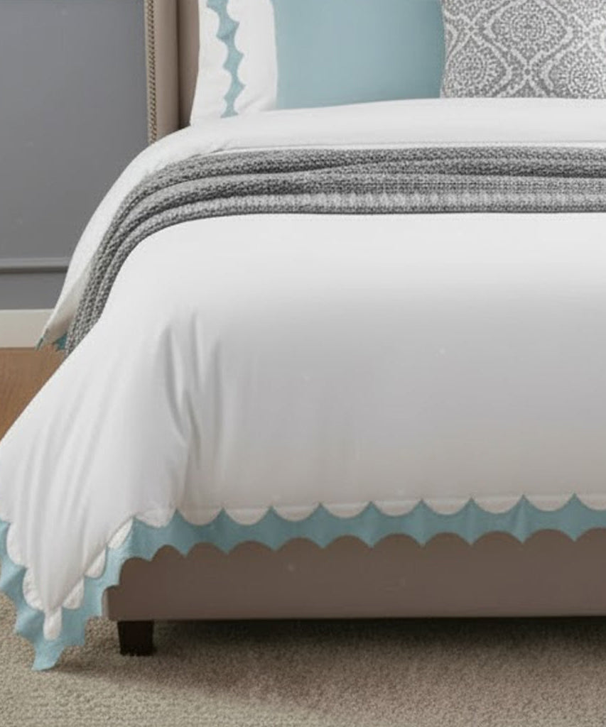 Reverse Scalloped Applique Embroidery Cotton Duvet Cover Set