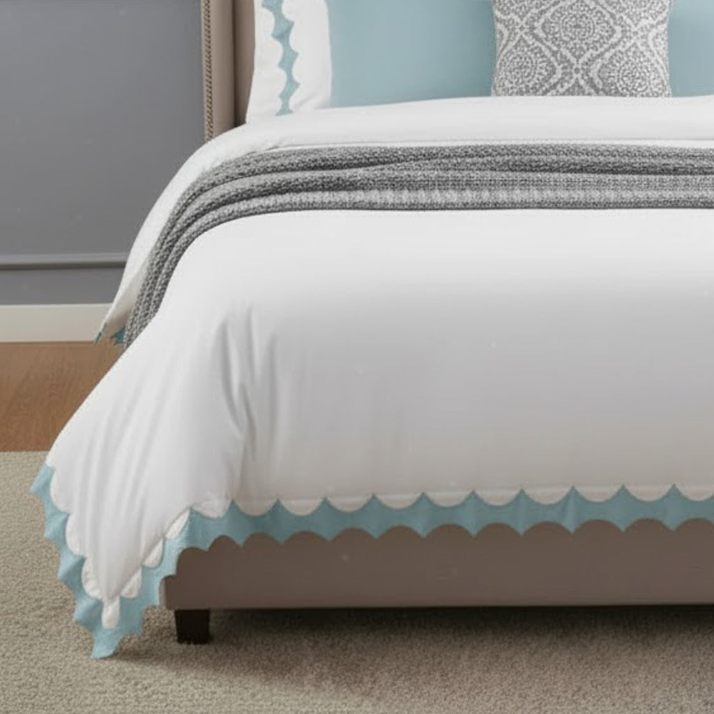 Reverse Scalloped Applique Embroidery Cotton Duvet Cover Set