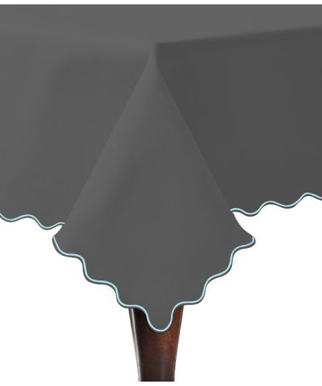 Scallop Embroidery Sateen Cotton Solid Table Cloth - Dark Grey