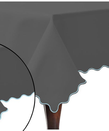 Scallop Embroidery Sateen Cotton Solid Table Cloth - Dark Grey