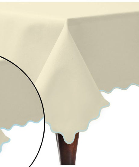 Scallop Embroidery Sateen Cotton Solid Table Cloth - Ivory