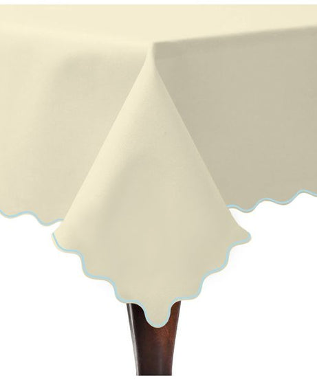 Scallop Embroidery Sateen Cotton Solid Table Cloth - Ivory