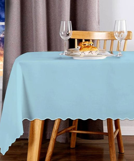 Scallop Embroidery Sateen Cotton Solid Table Cloth - Light Blue