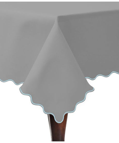 Scallop Embroidery Sateen Cotton Solid Table Cloth - Light Grey