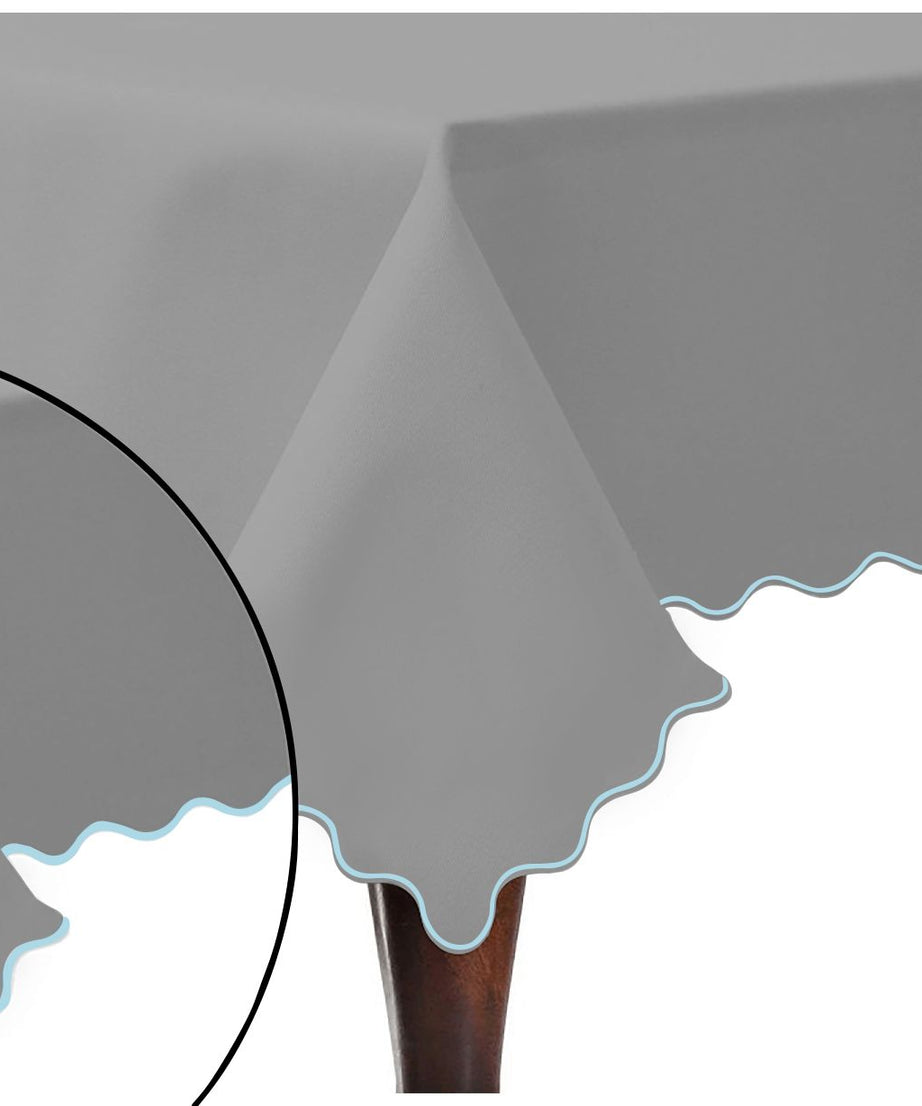Scallop Embroidery Sateen Cotton Solid Table Cloth - Light Grey