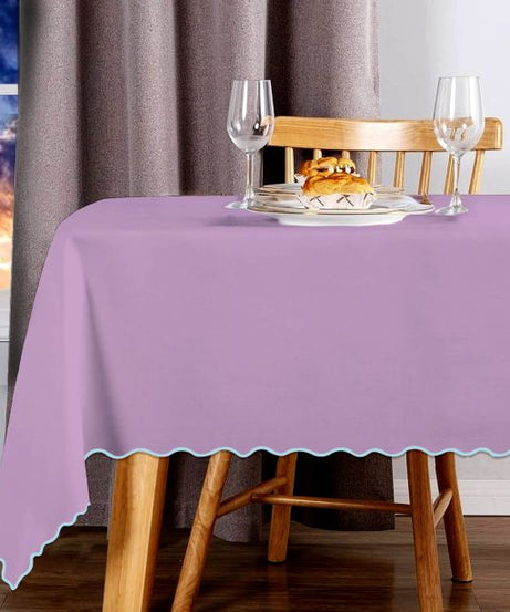 Scallop Embroidery Sateen Cotton Solid Table Cloth - Lilac