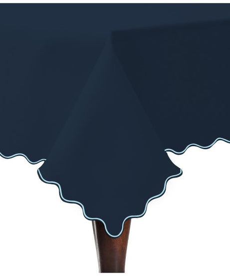 Scallop Embroidery Sateen Cotton Solid Table Cloth - Navy