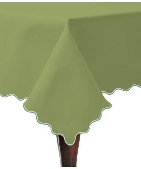 Scallop Embroidery Sateen Cotton Solid Table Cloth - Sage